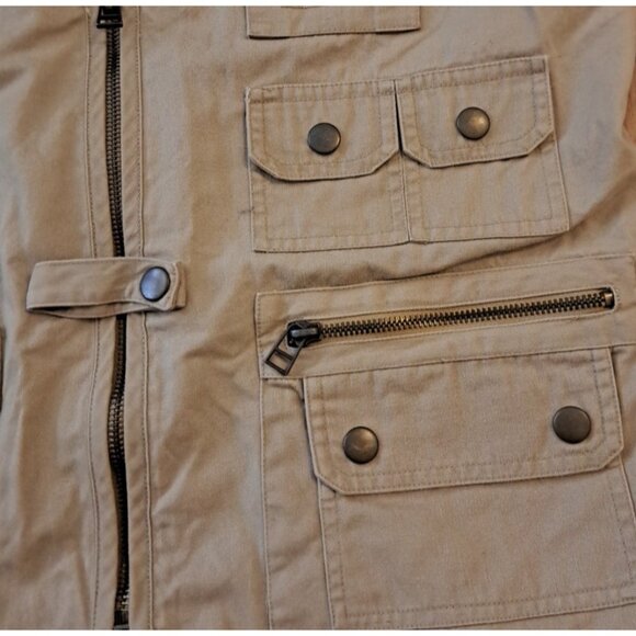 Womens LRL Ralph Lauren Utility Vest Fishing Photography Full Zip Pockets Tan S - Picture 2 of 6